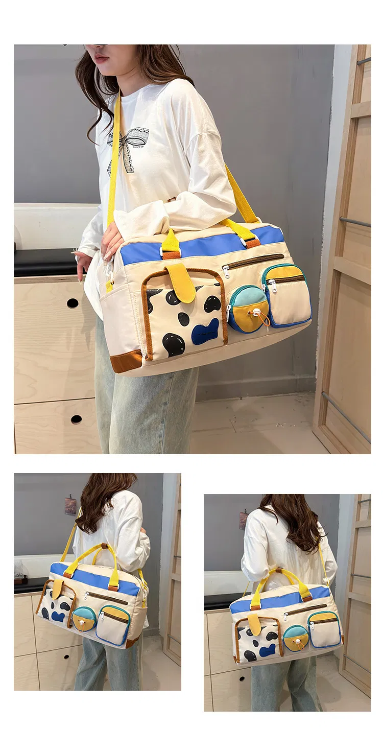 Xianghui Casual Sports Gym Bag Women Unique Niche Large Capacity Short Trip Storage Luggage Bag Dopamine Tote Travel Bag