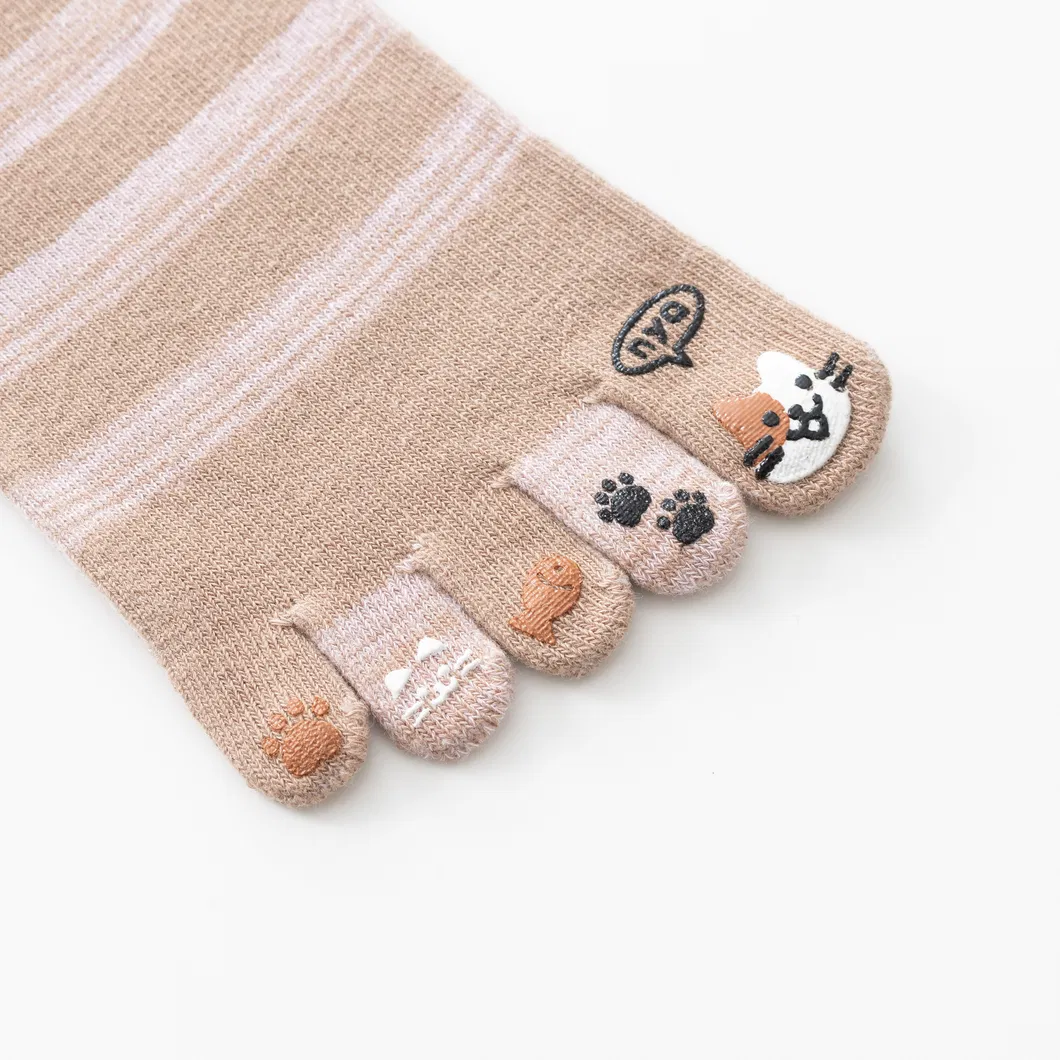 Xianghui Cartoon Non-Slip Stripes Cute Kitten Toe Fitness Sports Yoga Socks