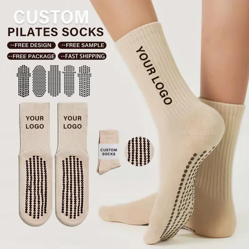 Custom 100% Cotton Pilates Grip Socks Anti-Slip Logo Sport Yoga Socks