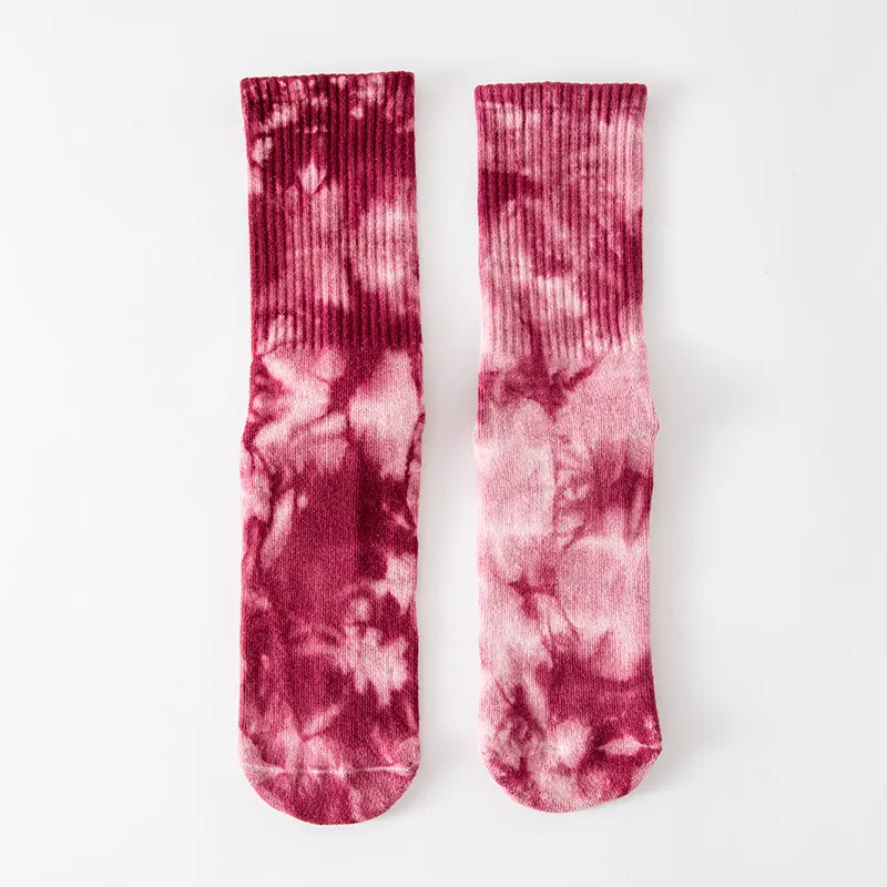 Xianghui Professional Non-Slip Tie Dye Indoor Yoga Crew Socks with Terry