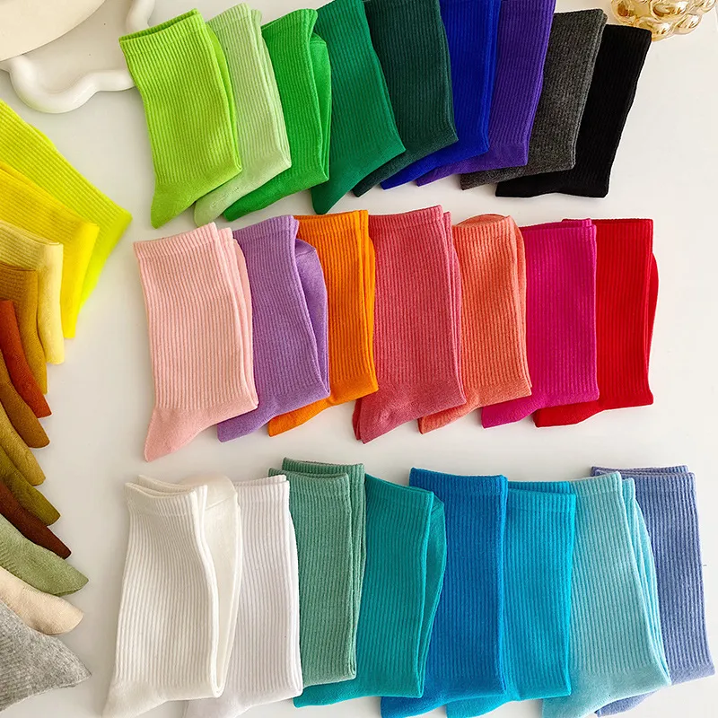 Xianghui Candy Color Women Crew Socks Fashion Cotton Socks