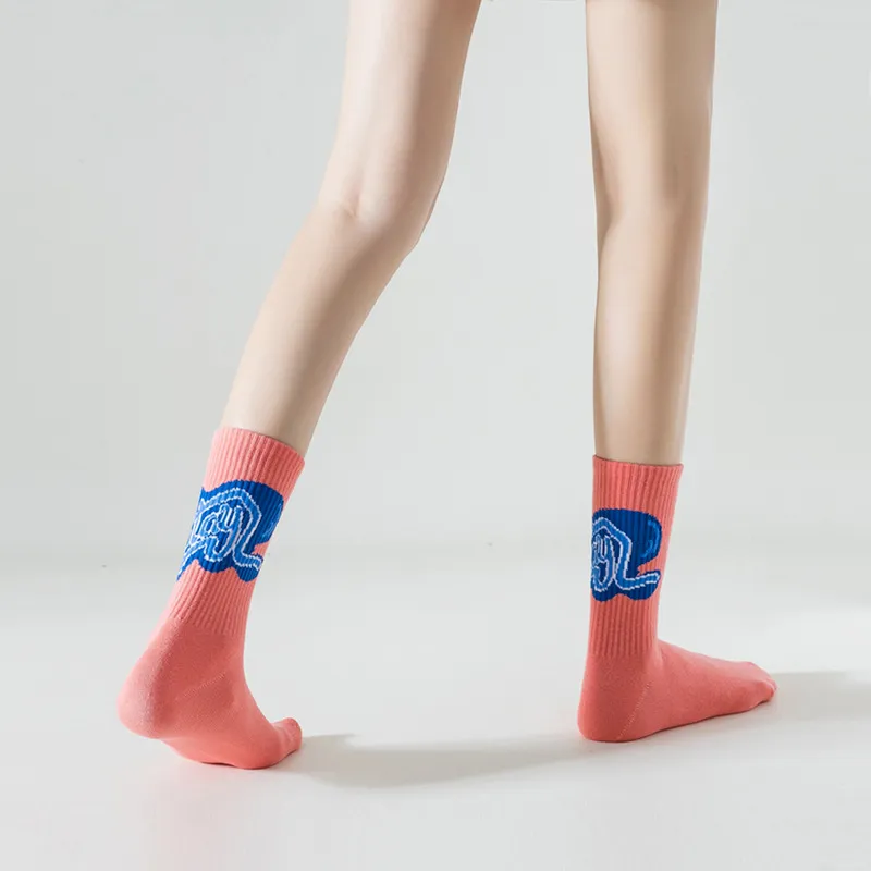 Xianghui Bright Color with Letter Cotton Breathable Crew Unisex Fashion Sport Socks