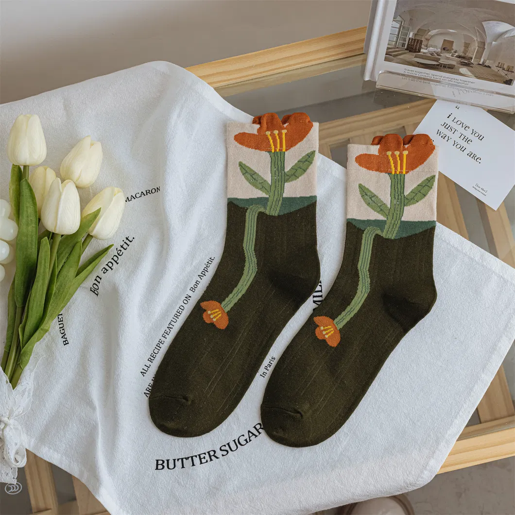 Xianghui Small Flower Middle Tube Socks Ins Trendy Japanese Style Pure Cotton Lace