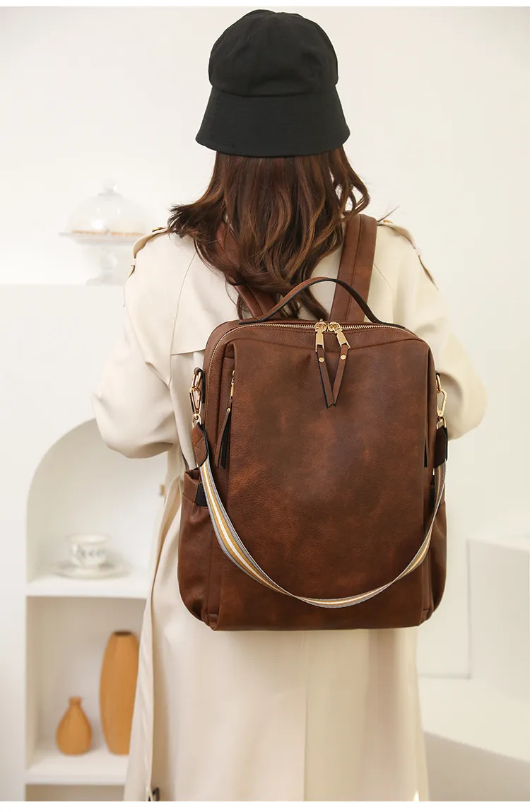 Xianghui Women Business Laptop Bag Multi Function Backpack PU Fashion Bag Travel Functional Backpack