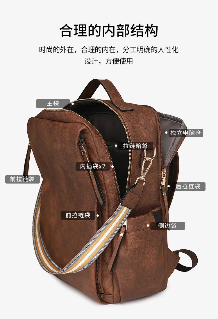 Xianghui Women Business Laptop Bag Multi Function Backpack PU Fashion Bag Travel Functional Backpack