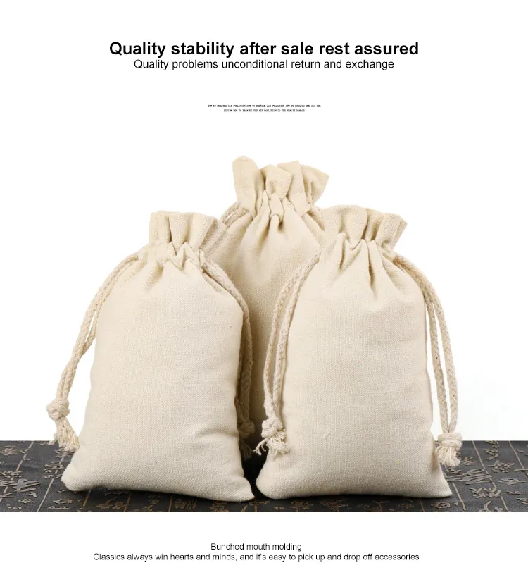 Xianghui Eco Friendly Organic Cotton Linen Logo Customized Canvas Bags Fabric Drawstring Gift Bags