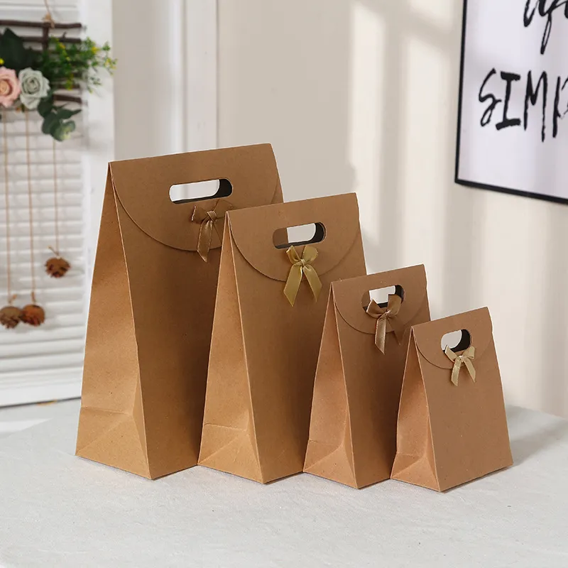 Xianghui Custom Wholesale Blank Kraft Paper Packaging Shopping Bag with Bow