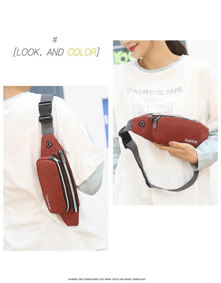 Lightweight Nylon Waist Pack Unisex Fashion Mini Belt Bag with Zipper Closure Waterproof Logo Pattern Bag Design for Travel