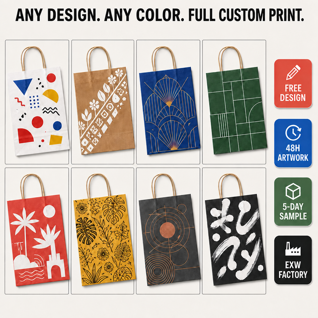Wholesale Custom Printed Kraft Paper Bag With Handle Paper Bag With logo Bulk OEM Retail Shopping Takeout Food Packaging Bags