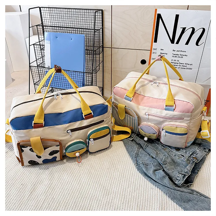 Xianghui Casual Sports Gym Bag Women Unique Niche Large Capacity Short Trip Storage Luggage Bag Dopamine Tote Travel Bag