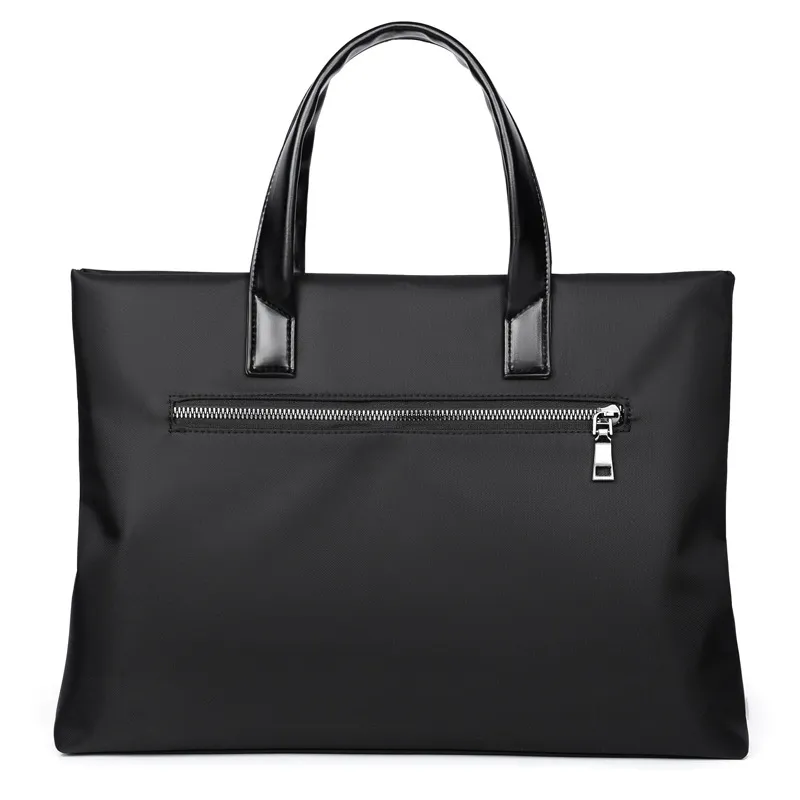 Xianghui Black Large Capity Briefcase with Pockets on The Side Simple Business Handbag