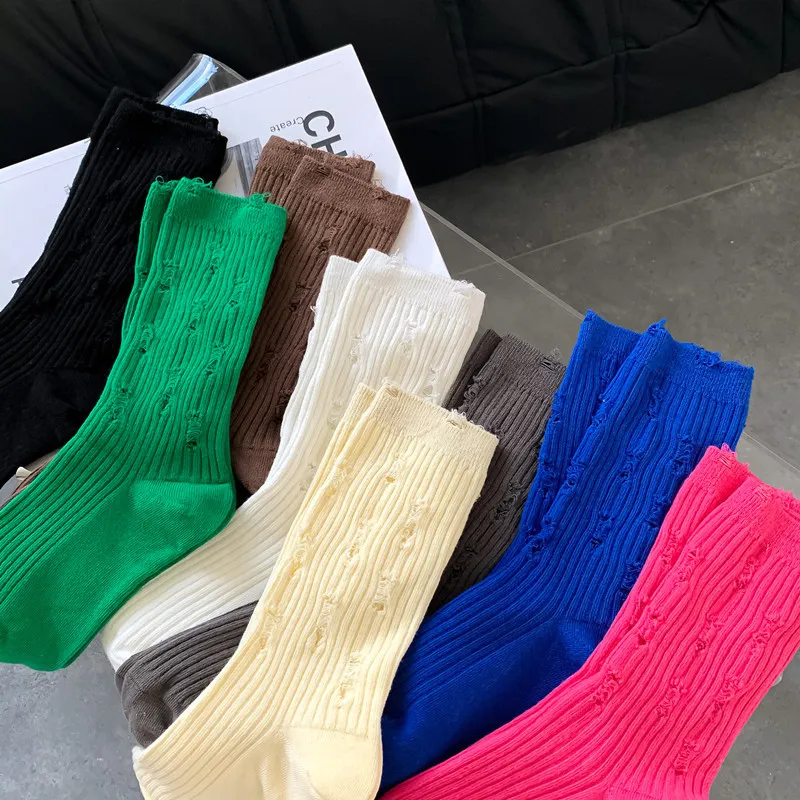 Xianghui Wholesale Women Custom Cotton Crew Socks Girls Cotton Knit Tube Socks