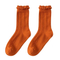 Xianghui Solid Color Vertical Stripes Crew Socks Women Sweet Girl Cotton Soft