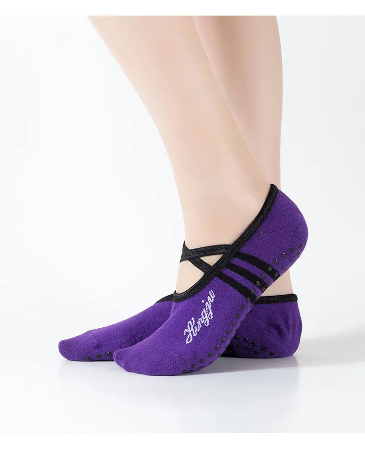 Xianghui Round Head Backless Print Logo Invisible Small Lace-up Sports Yoga Socks