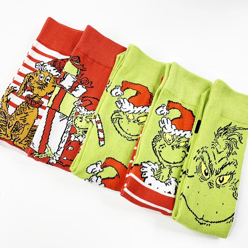 Xianghui Creative Christmas Socks Cartoon Grinch Cute Stock Knitted Socks