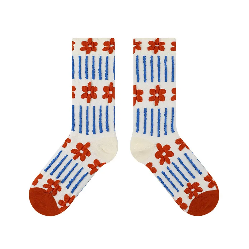 Xianghui Creative Cartoon Flower Embroidered Letter Women Happy Socks