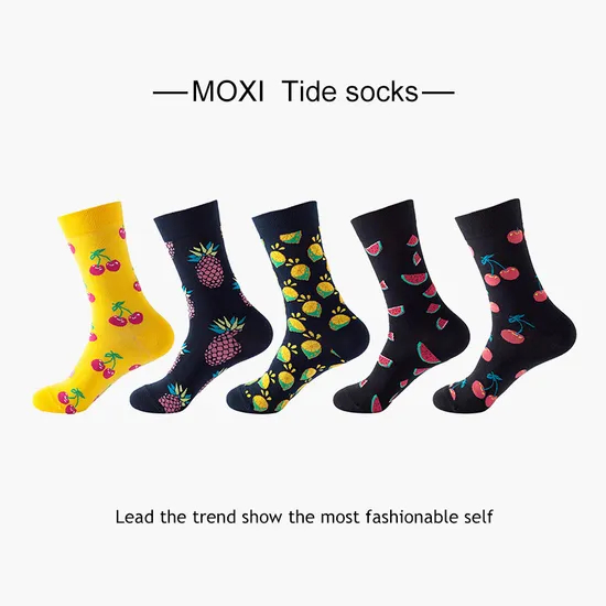 Xianghui Cotton Lemon Strawberry Patterned Colorful Style Fashion Casual Socks