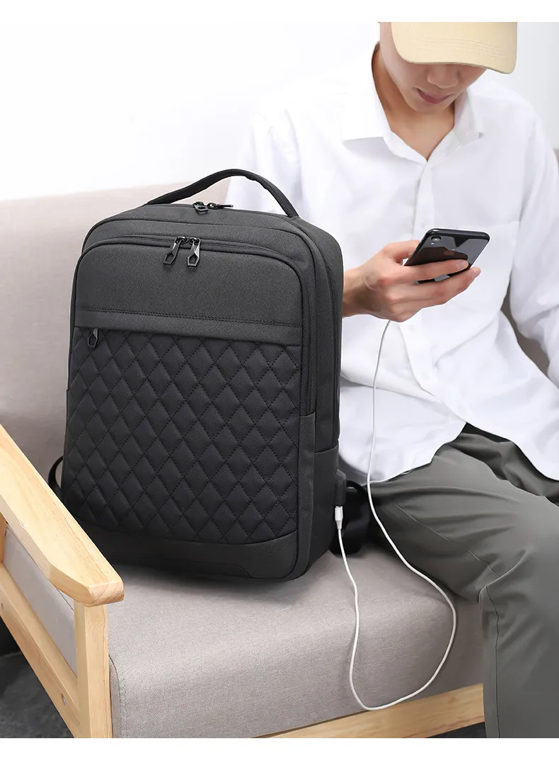 Xianghui Square Sewing Sports Business Travel Waterproof Oxford Backpacks with USB