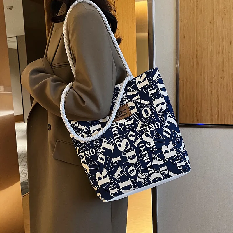 Xianghui Custom Ladies Alphabet Print Shoulder Eco Friendly Large Canvas Tote Bag