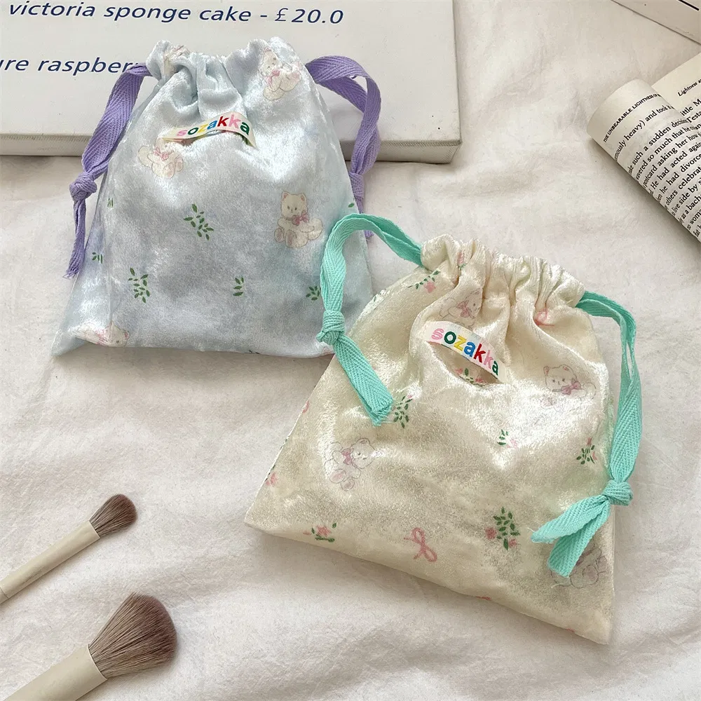 Xianghui Cartoon Bear Drawstring Storage Bag Cosmetic Pouch Sundries Lipstick Bag Coin Pouch Travel Packing Bag