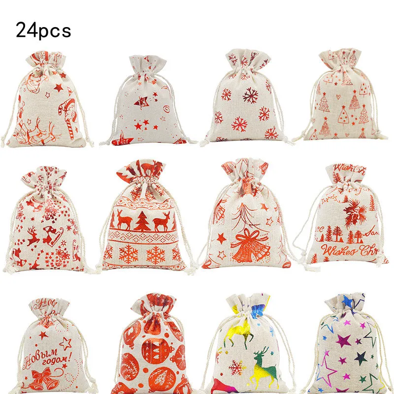 Xianghui Wholesale Advent Calendar Christmas Cotton and Linen Gift Bag Set