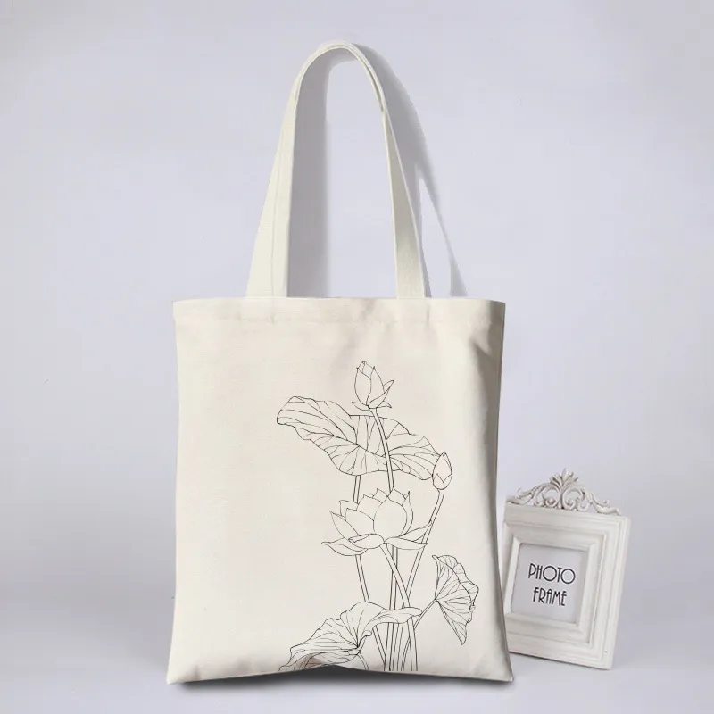 Custom Logo Printed Eco Friendly Large Plain Reusable Organic Shopping Tote Bag Cotton Canvas Bag with Pocket