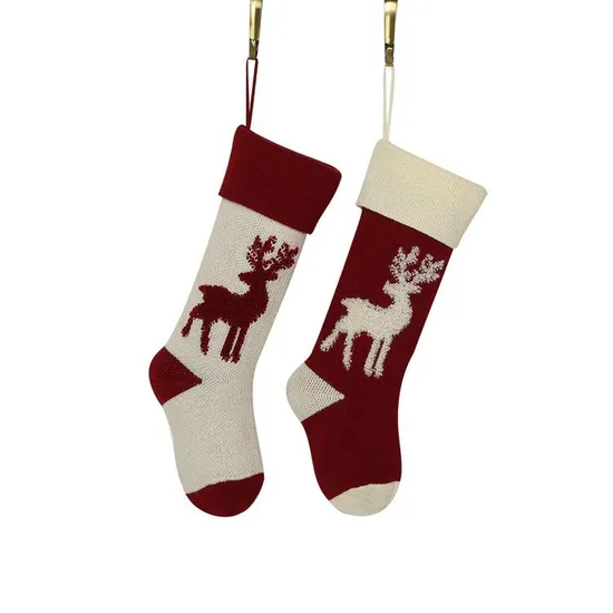 Xianghui New Elk Christmas Gift Bag Knitted Wool Candy Bag Christmas Decorations Terry Reindeer Hanging Socks
