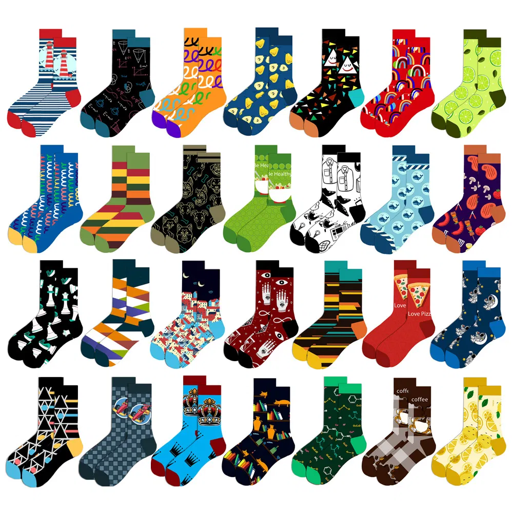 Xianghui Carton Men Unisex Happy Custom Logo Jacquard Funny Women Crew Socks