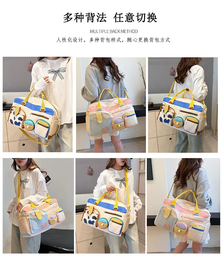 Xianghui Casual Sports Gym Bag Women Unique Niche Large Capacity Short Trip Storage Luggage Bag Dopamine Tote Travel Bag