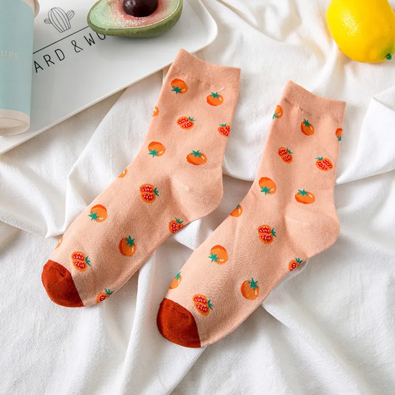 Xianghui Cartoon Vegetables Women Cotton Funny Strawberry Tube Socks