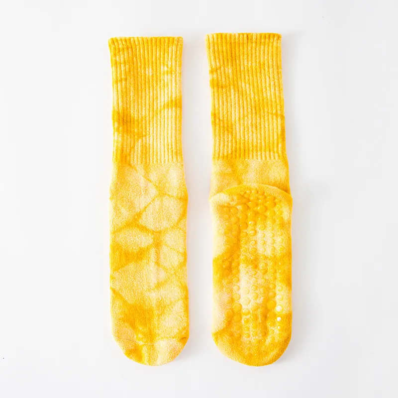 Xianghui Professional Non-Slip Tie Dye Indoor Yoga Crew Socks with Terry