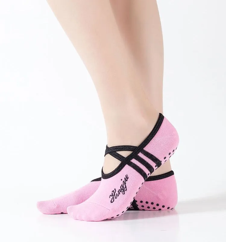 Xianghui Round Head Backless Print Logo Invisible Small Lace-up Sports Yoga Socks
