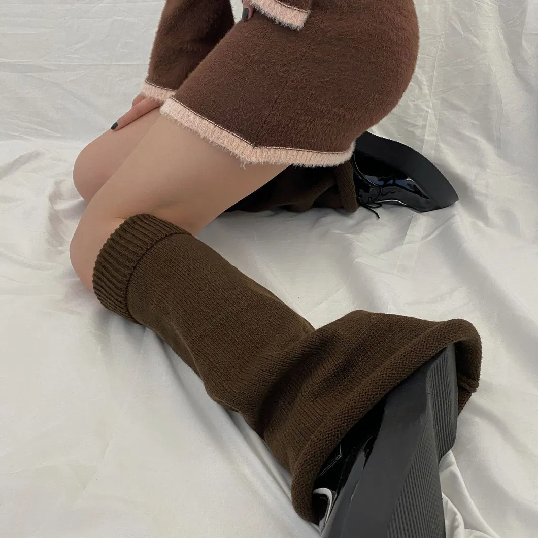 Xianghui Plain Color Flared Style Knitted Winter Knee-Length Leg Warmers Socks
