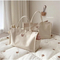 Xianghui Mommy Bag Embroidered Teddy Bear Mother and Baby Bag Canvas Tote Handbag