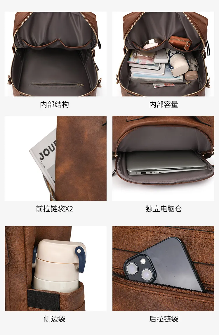 Xianghui Women Business Laptop Bag Multi Function Backpack PU Fashion Bag Travel Functional Backpack