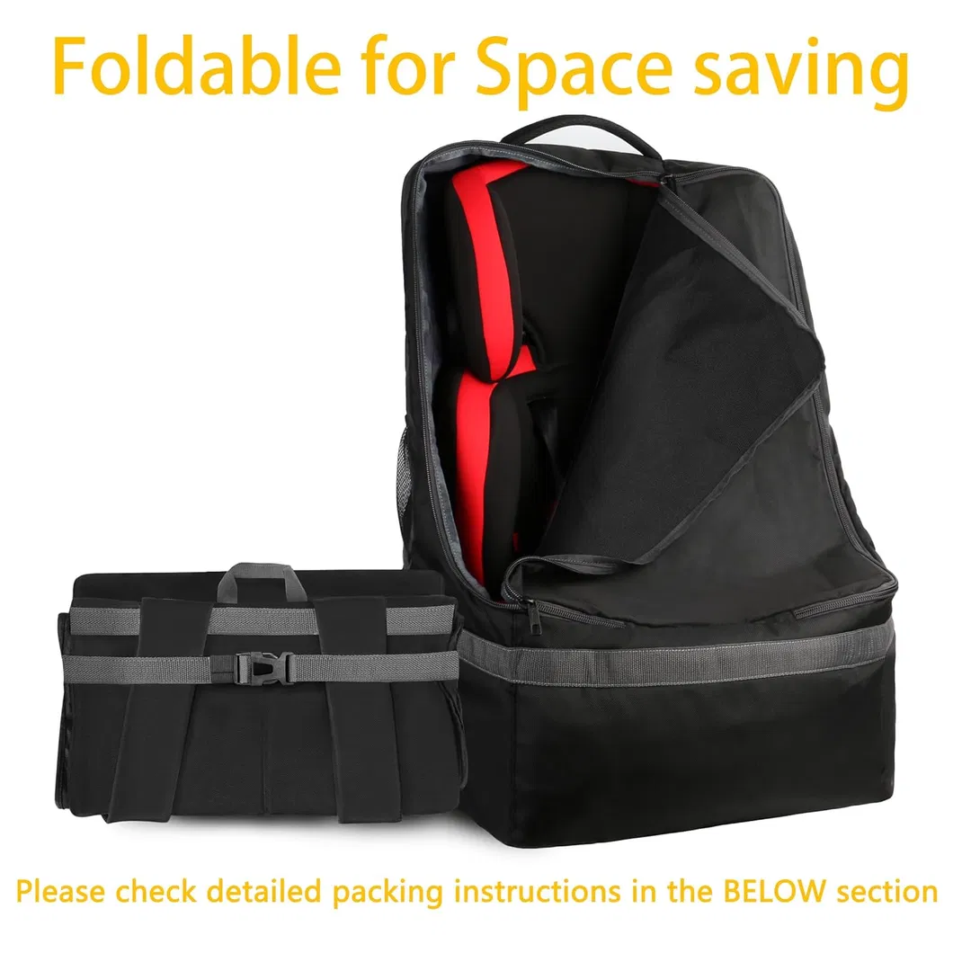 Heavy-Duty Black Car Seat Travel Bag Padded Airplane Car Seat Cover with Shoulder Strap for Airport Travel