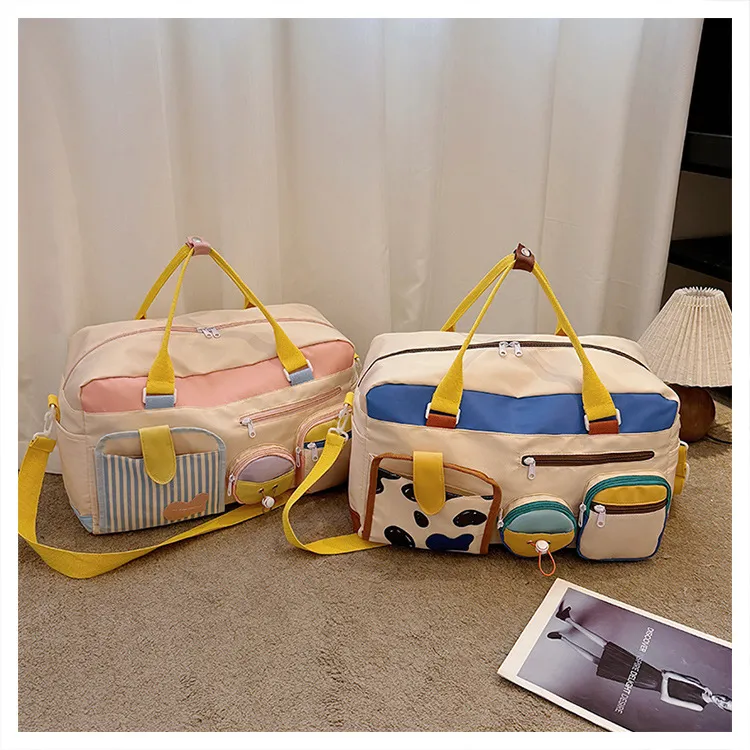 Xianghui Casual Sports Gym Bag Women Unique Niche Large Capacity Short Trip Storage Luggage Bag Dopamine Tote Travel Bag