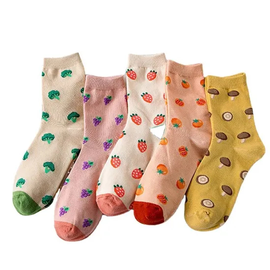 Xianghui Cartoon Vegetables Women Cotton Funny Strawberry Tube Socks