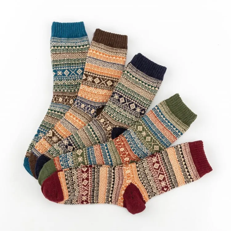 Xianghui Wholesale Vintage Thickened Rabbit Wool Ethnic Plaid MID-Tube Socks