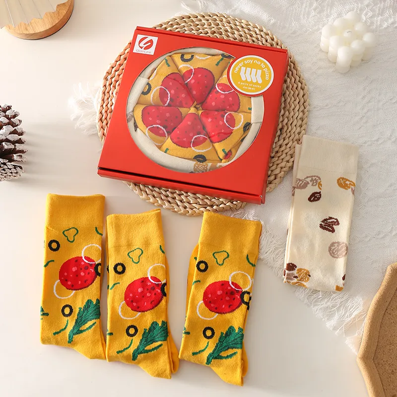 Xianghui Unique fashion Colors Sports Happy Food Pizza Socks of Couple Gift Box