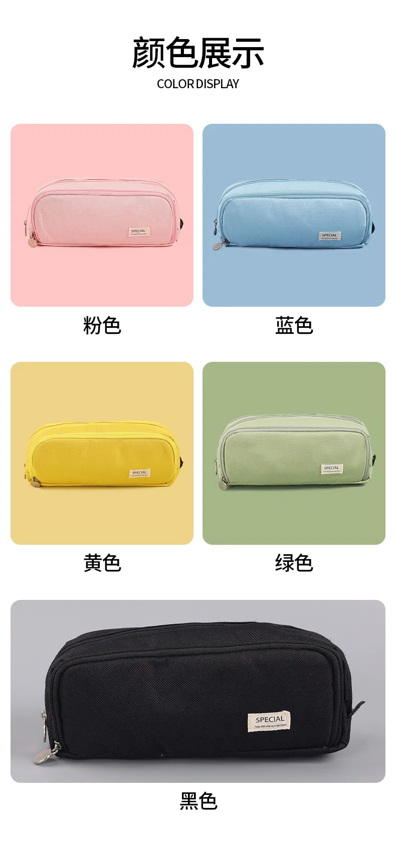Wholesale Custom Logo Three Layers Double Opening Large Capacity Fashion Pencil Case School Storage Canvas Pencil Bag