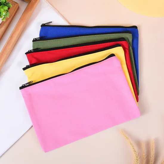 Custom Logo Printed Canvas Zipper White Makeup Bag Luxury Cotton Small Canvas Make up Bag Travel Pencil Pouch