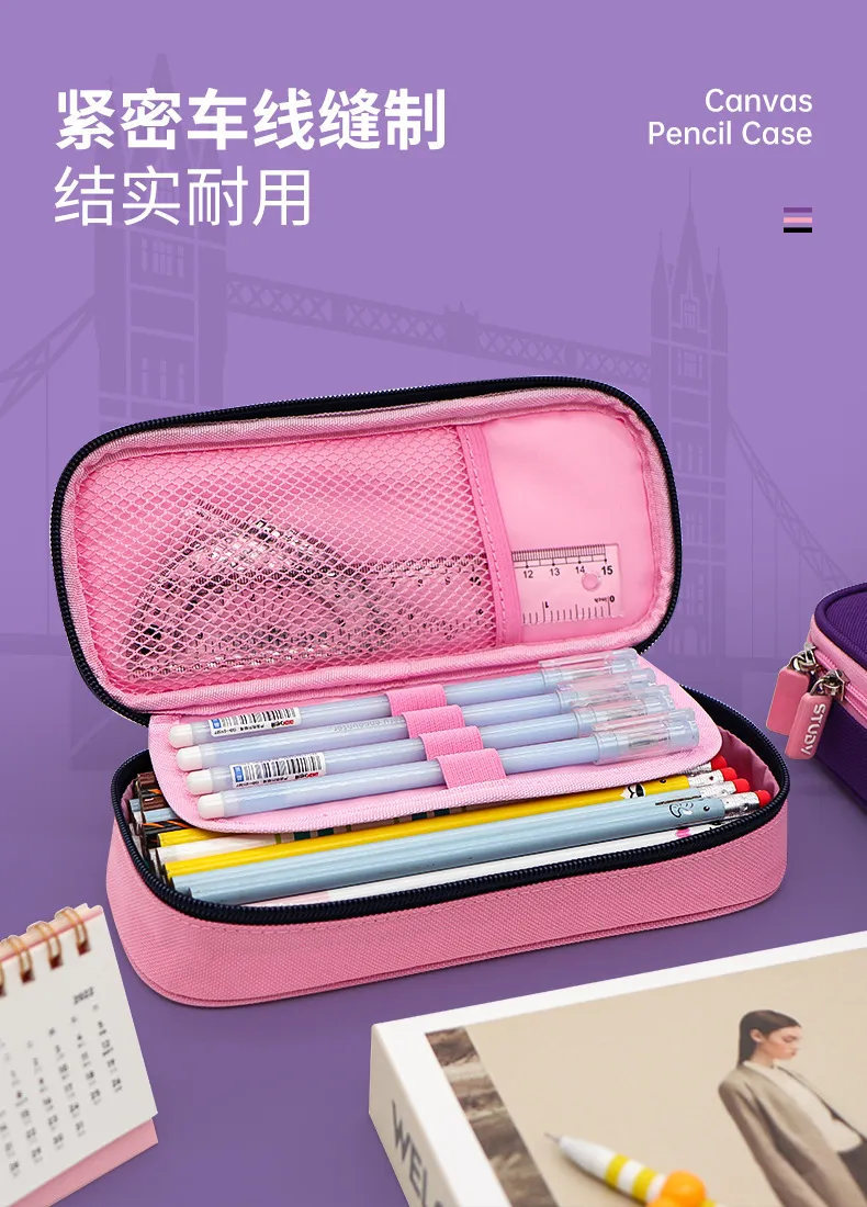 Customized Fashion Minimalist Solid Color Pencil Bag Multifunctional Polyester Student Pen Bag with Zipper