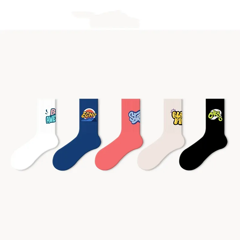 Xianghui Bright Color with Letter Cotton Breathable Crew Unisex Fashion Sport Socks