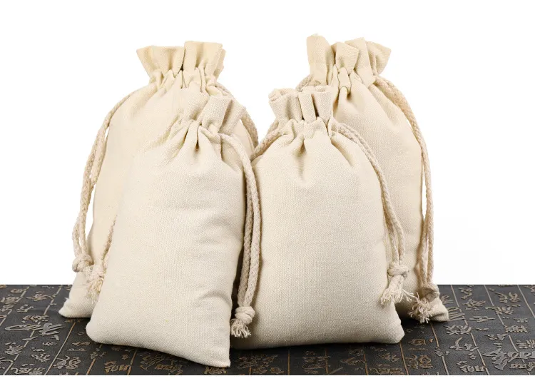 Xianghui Eco Friendly Organic Cotton Linen Logo Customized Canvas Bags Fabric Drawstring Gift Bags