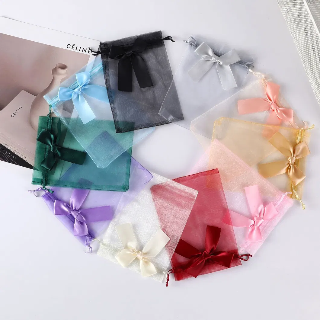 Xianghui Ready Stock Wholesale Bow Jewelry Bag Multi Color Transparent Mesh Bag Ring Accessory Storage Bag Cosmetic Drawstring Bag