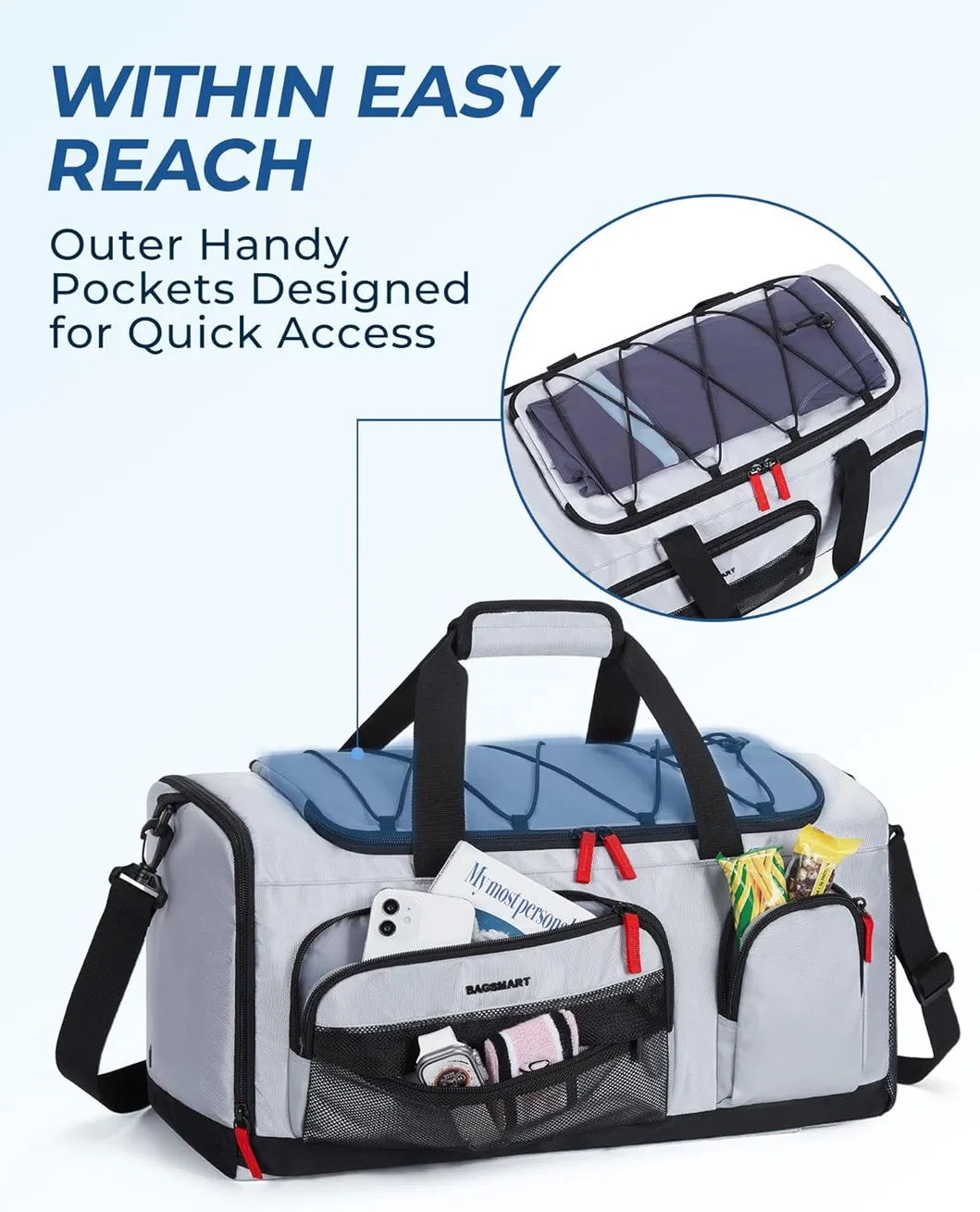 Unisex Small Size Sport Bag Waterproof Gym Carry Tote Oxford Zipper Weekender Travel Bag Shoe Compartment Wet Fashion Letter