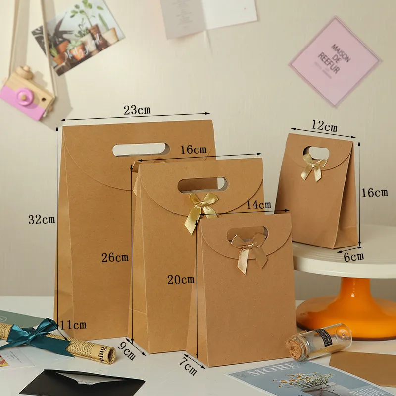 Xianghui Custom Wholesale Blank Kraft Paper Packaging Shopping Bag with Bow