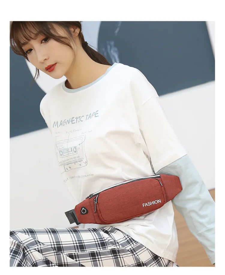 Lightweight Nylon Waist Pack Unisex Fashion Mini Belt Bag with Zipper Closure Waterproof Logo Pattern Bag Design for Travel