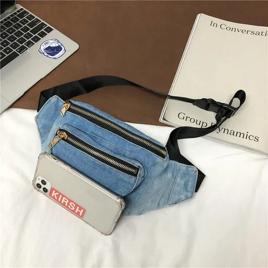 Xianghui Denim Chest Bag Female Leisure Purse New Canvas Student Shoulder Bag Crossbody Bag